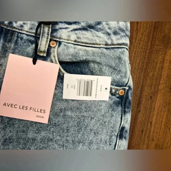 Avec Les Filles Cool Girl Distressed High Rise Straight Jeans 29 Workshop Blue - Picture 2 of 16